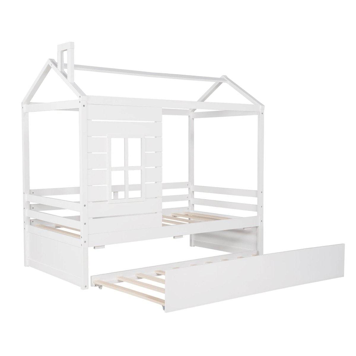 Twin Solid Wood House Bed With Trundle - Sleep Galleria