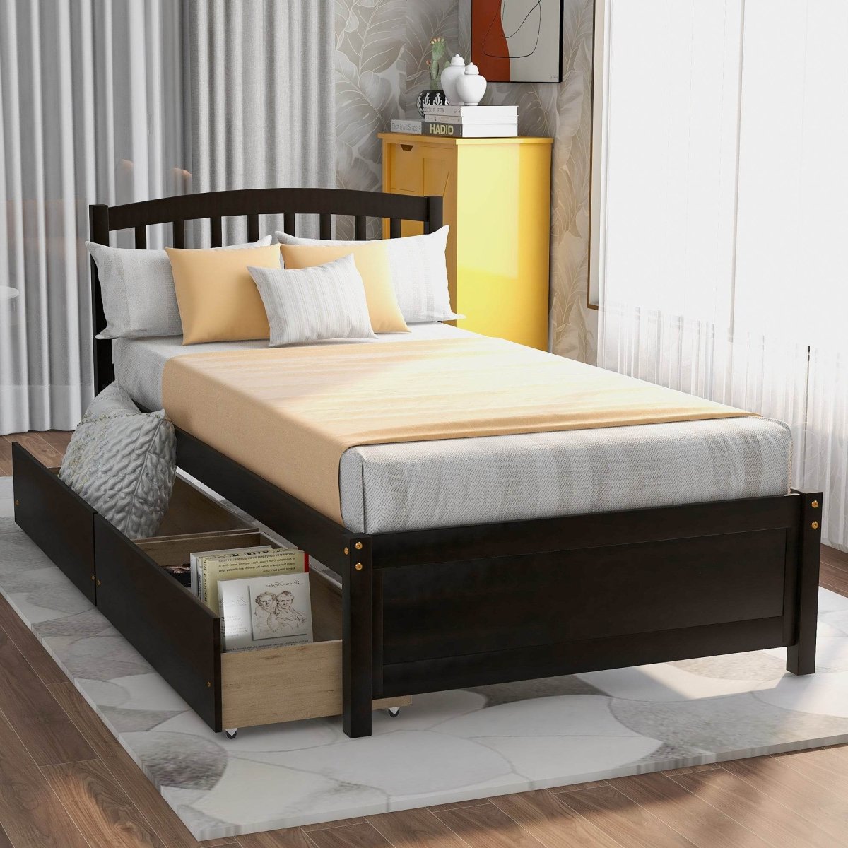Twin Solid Wood Platform Bed Frame With Storage Drawers - Zenvia - Omega Lifestyles