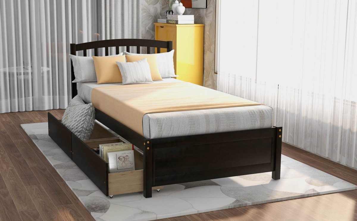 Twin Solid Wood Platform Bed Frame With Storage Drawers - Zenvia - Omega Lifestyles