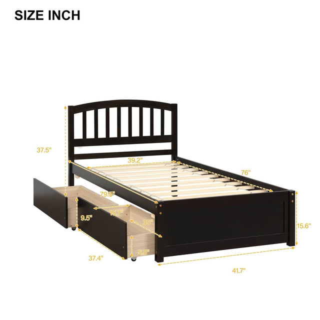 Twin Solid Wood Platform Bed Frame With Storage Drawers - Omega Lifestyles