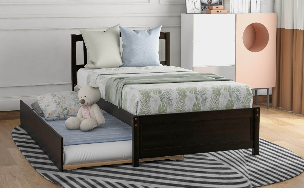 Twin Solid Wood Platform Bed With Trundle Espresso - Zenvia - Omega Lifestyles