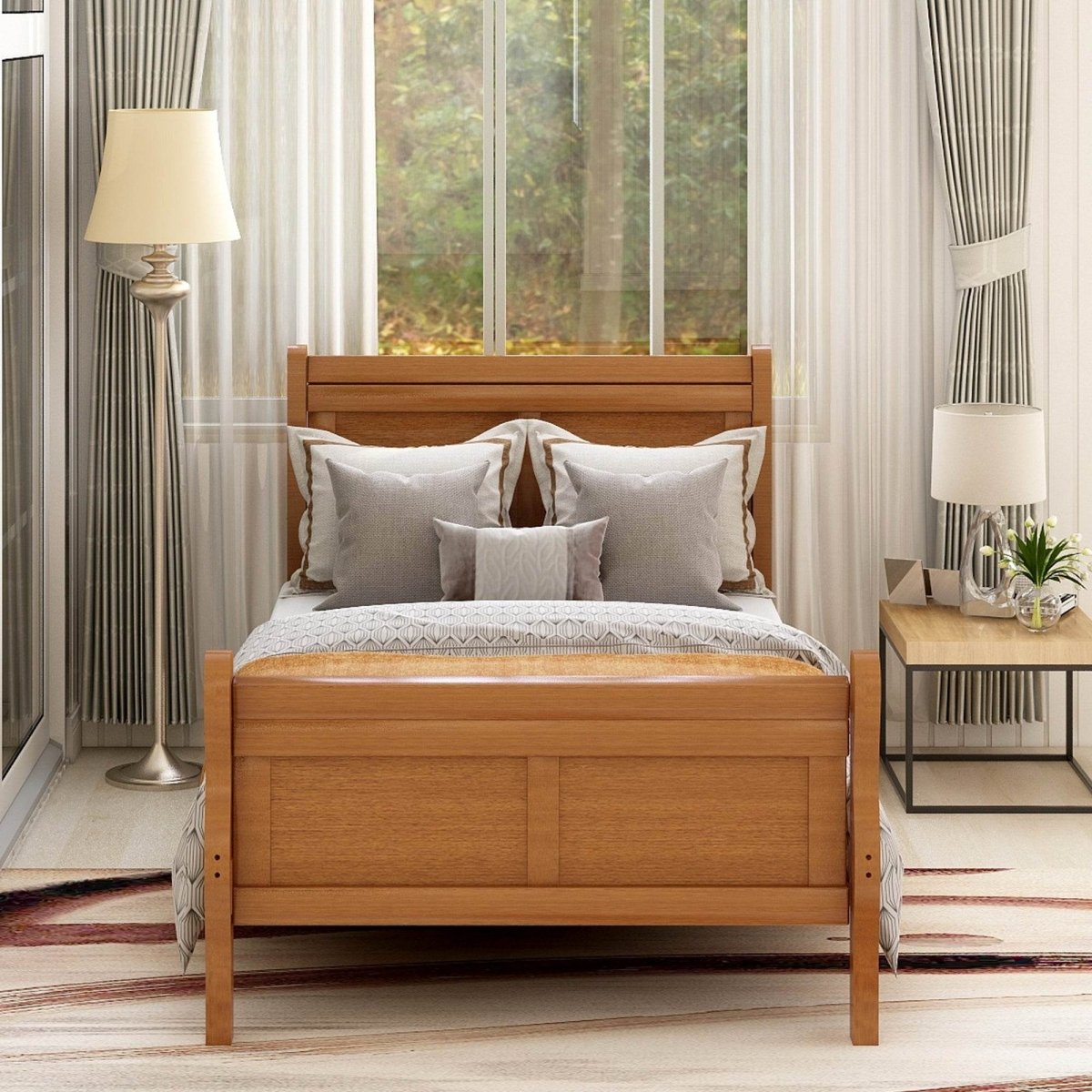 Twin Solid Wood Sleigh Platform Bed Frame - Zenvia - Omega Lifestyles