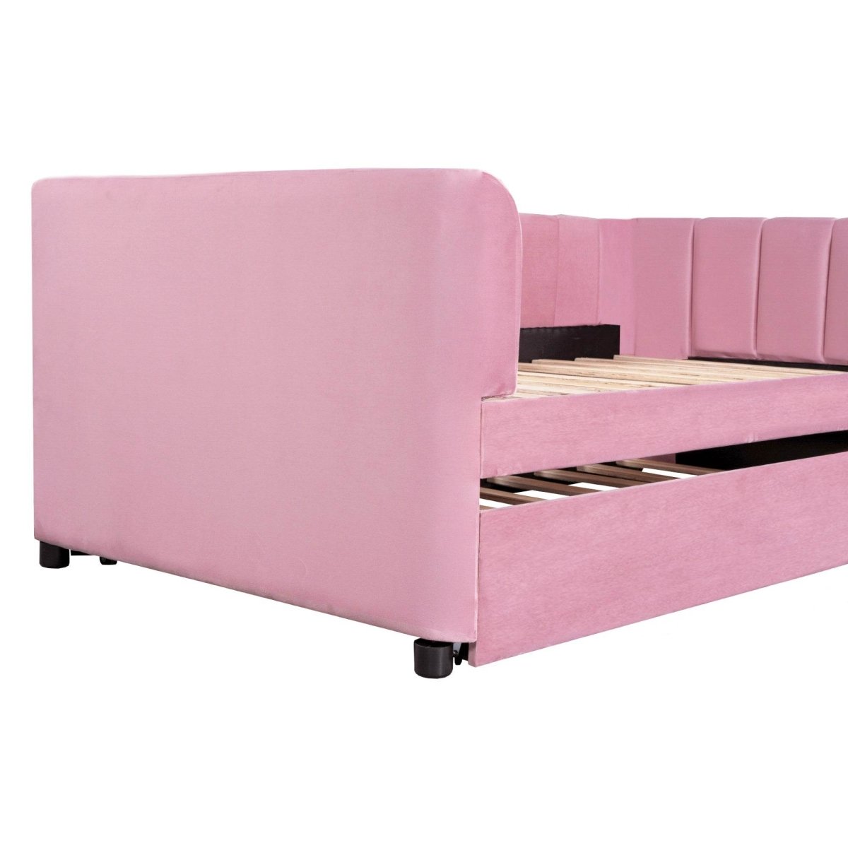 Twin Velvet Upholstered Daybed With Ergonomic Backrest And Trundle - Sleep Galleria