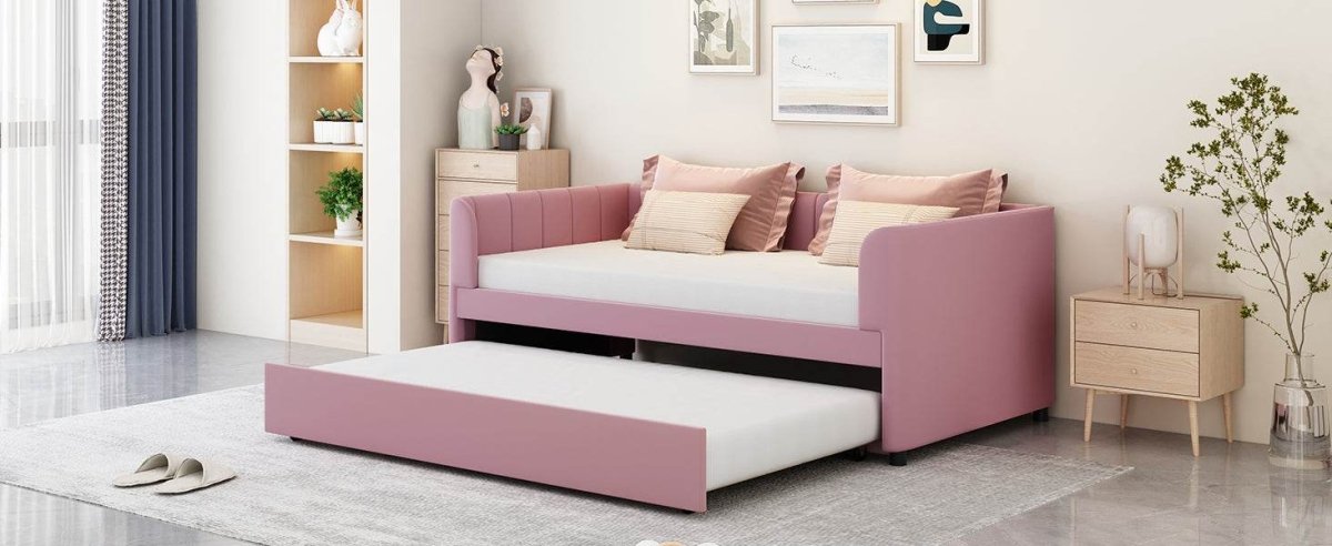 Twin Velvet Upholstered Daybed With Ergonomic Backrest And Trundle - Sleep Galleria