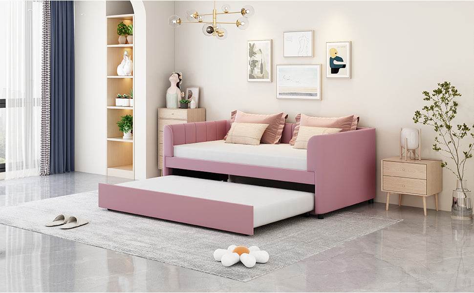 Twin Velvet Upholstered Daybed With Ergonomic Backrest And Trundle - Sleep Galleria