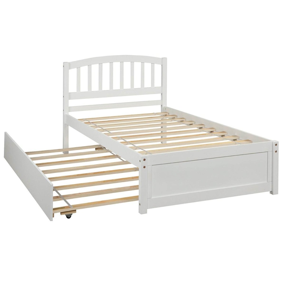 Twin White Solid Wood Platform Bed Frame With Trundle - Zenvia - Omega Lifestyles