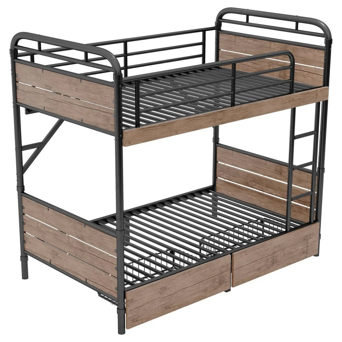Twin XL Metal Bunk Bed With LED Lights And Storage Drawers - Omega Lifestyles