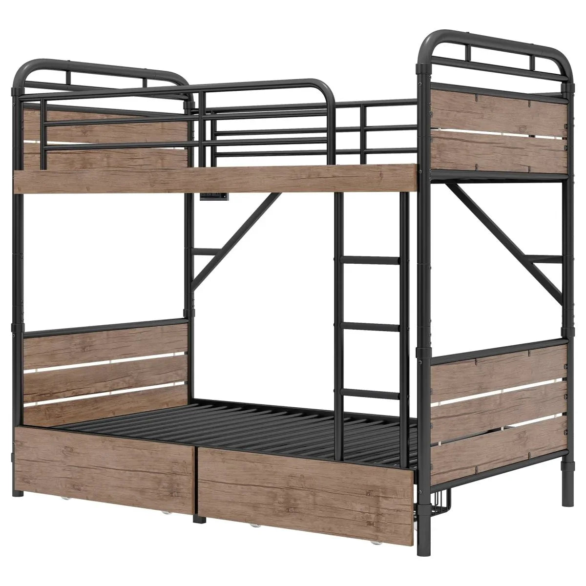 Twin XL Metal Bunk Bed With LED Lights And Storage Drawers - Omega Lifestyles