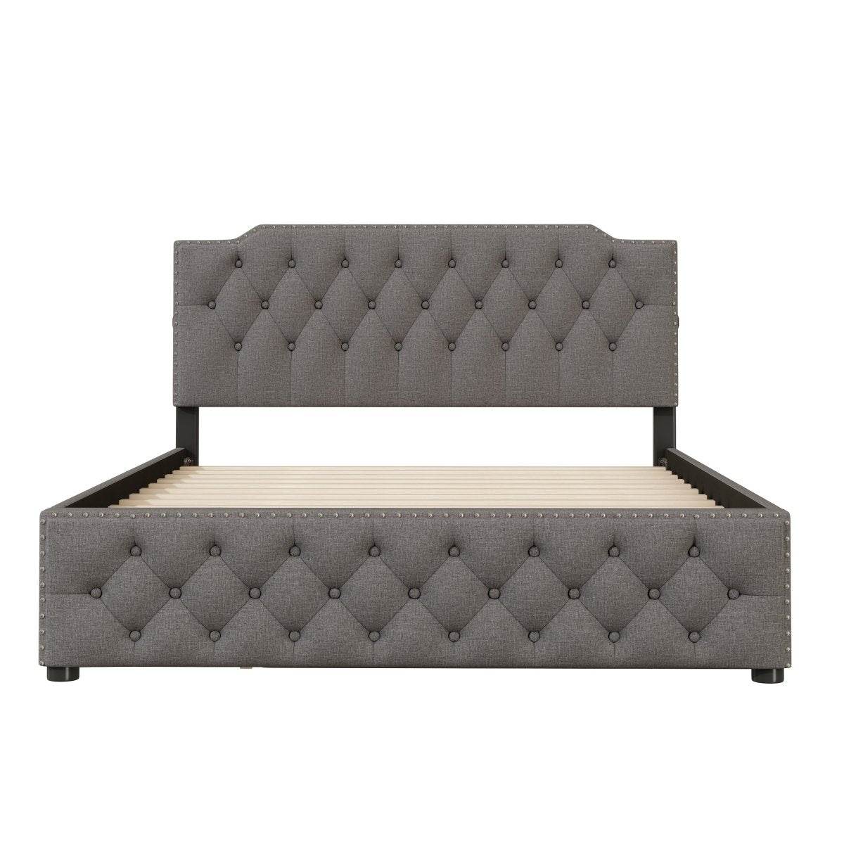 Upholstered Linen Platform Bed With Twin Trundle And USB Ports - Sleep Galleria