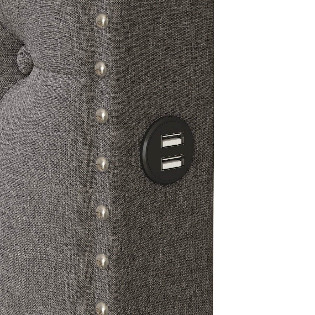 Upholstered Linen Platform Bed With Twin Trundle And USB Ports - Sleep Galleria