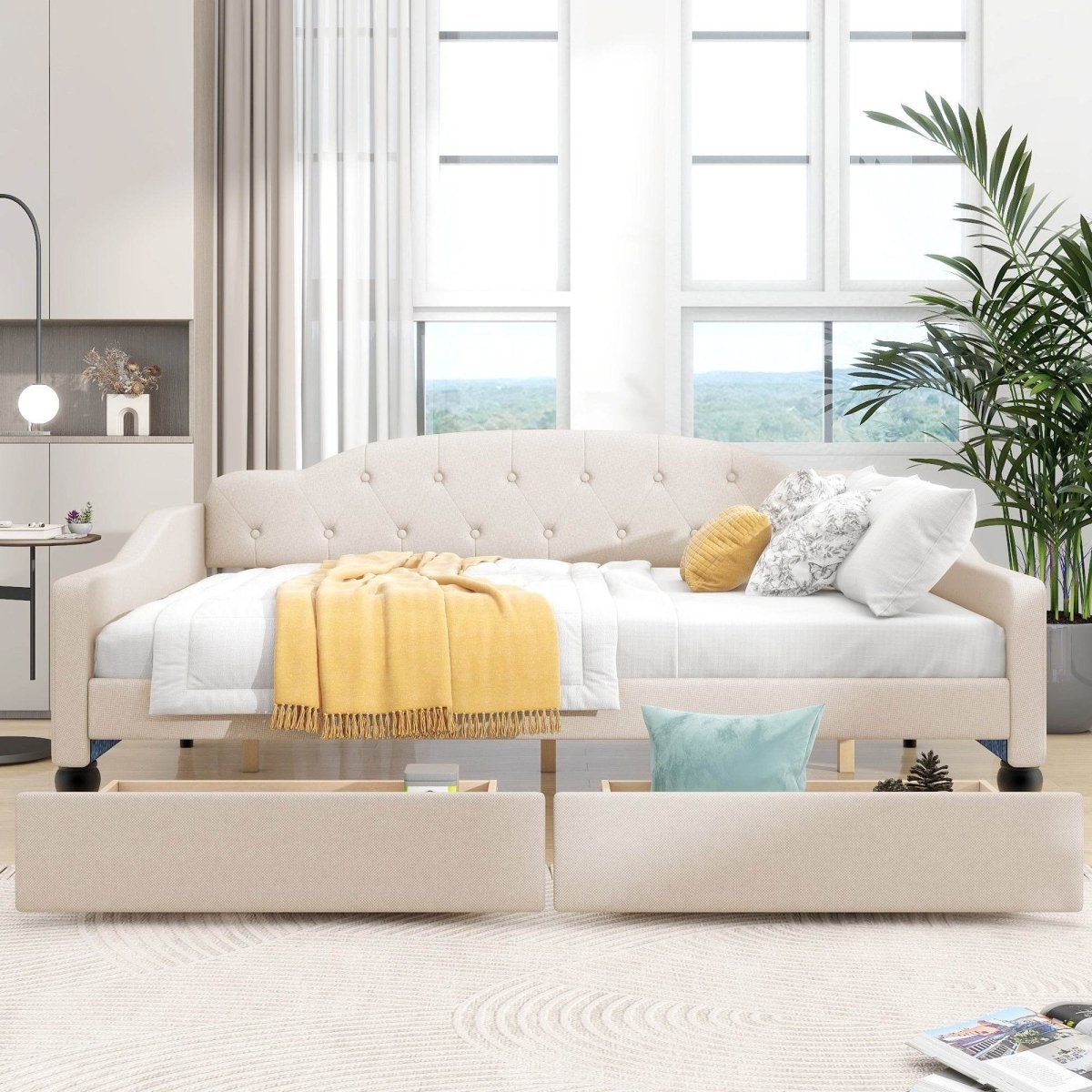 Upholstered Tufted Daybed With Drawers - Sleep Galleria
