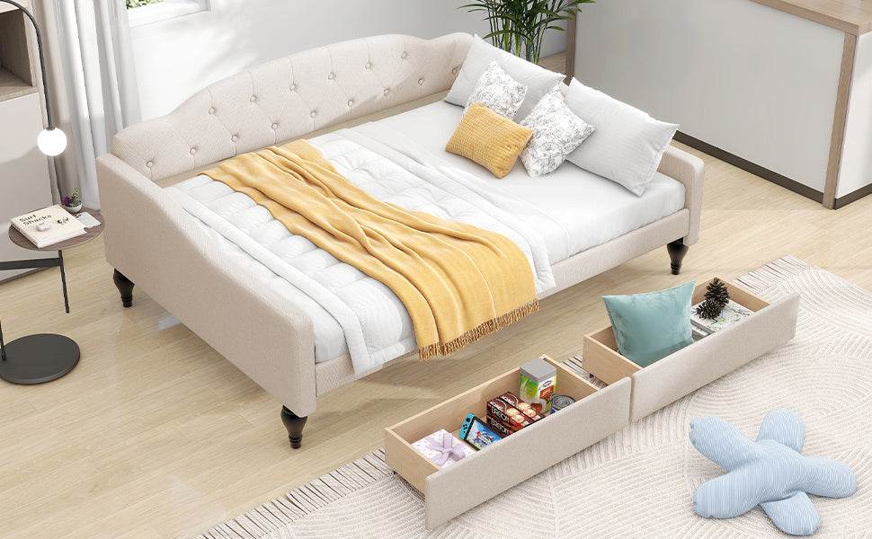 Upholstered Tufted Daybed With Drawers - Sleep Galleria