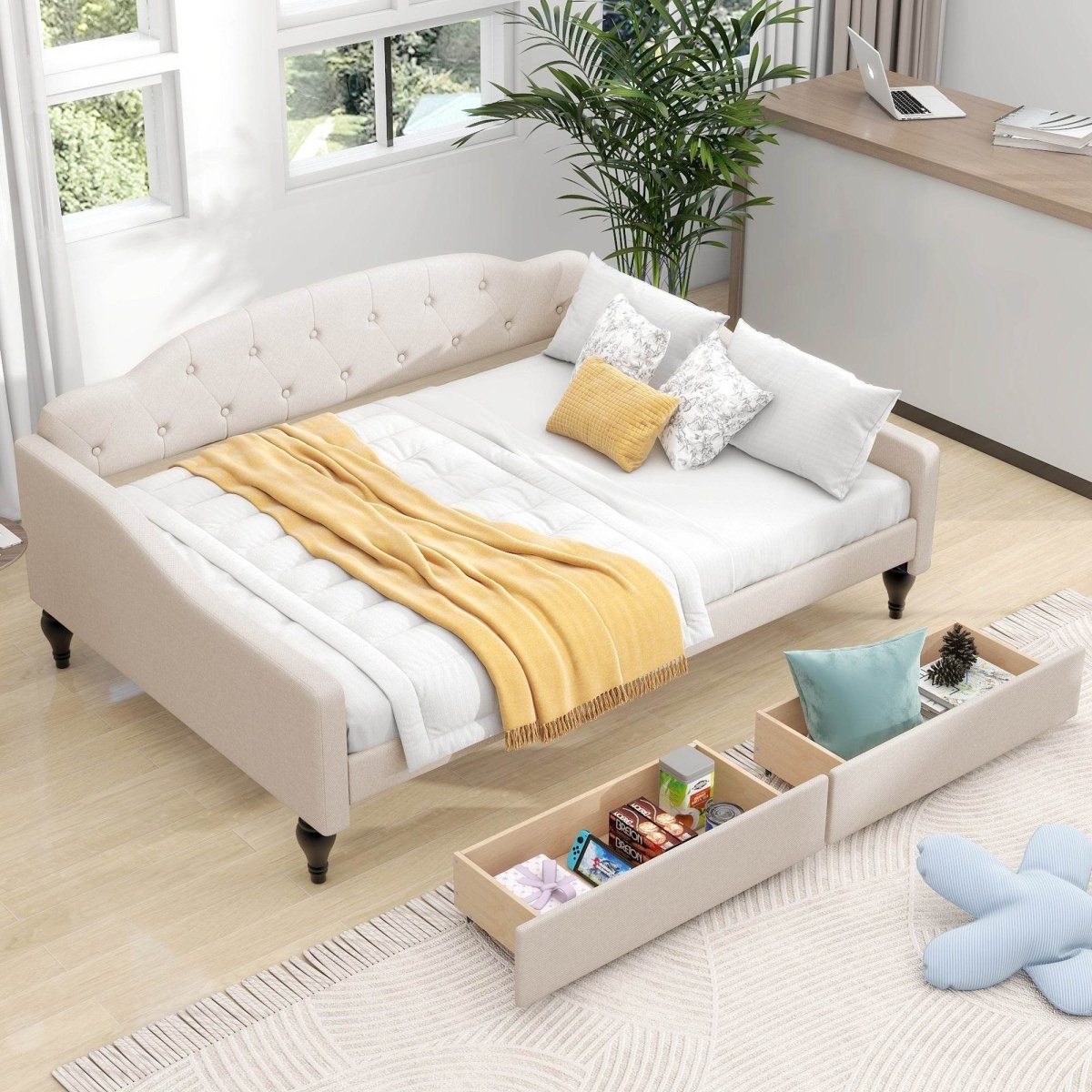 Upholstered Tufted Daybed With Drawers - Sleep Galleria