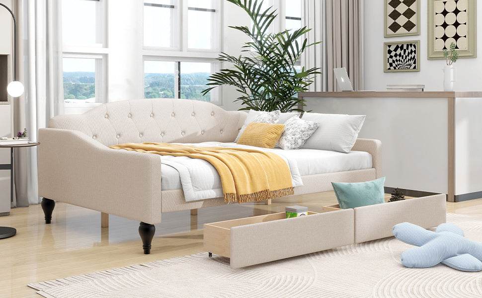 Upholstered Tufted Daybed With Drawers - Sleep Galleria