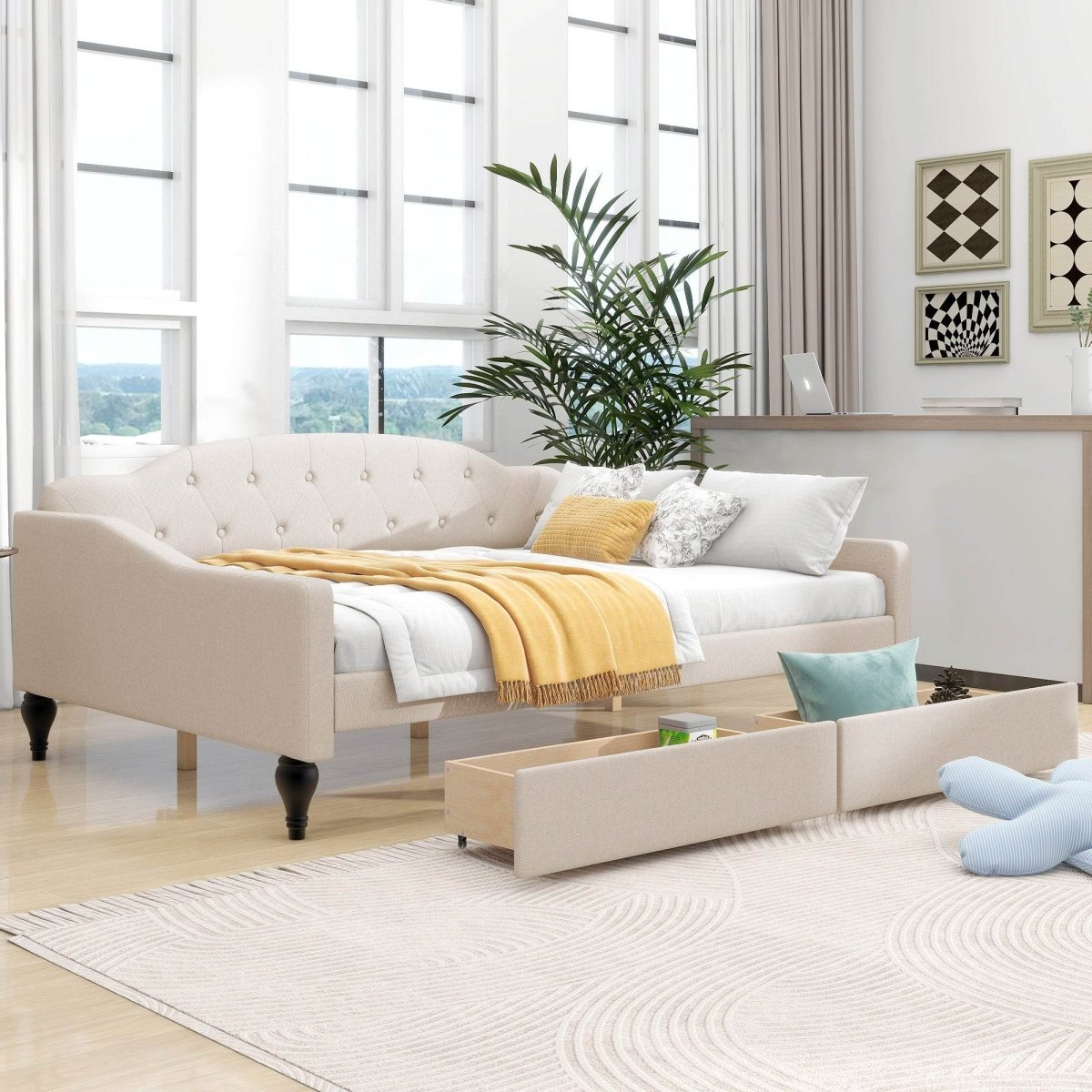 Upholstered Tufted Daybed With Drawers - Sleep Galleria