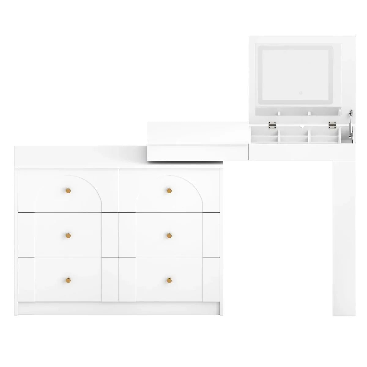 White Makeup Vanity Desk With Mirror Lights And Storage - Omega Lifestyles