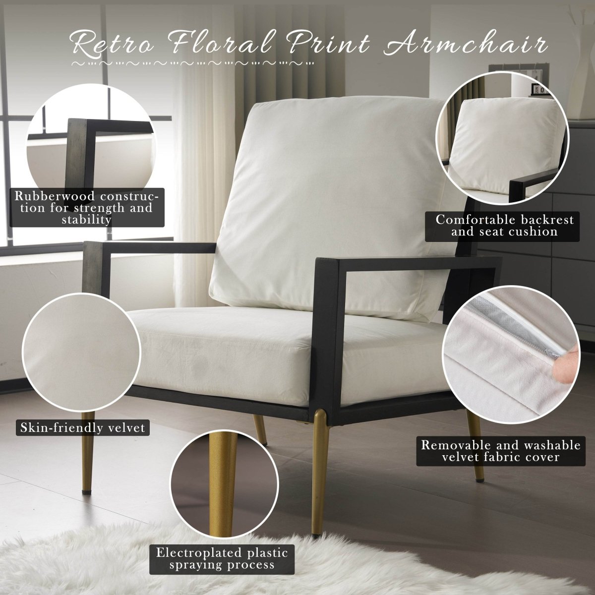 White Velvet Upholstered Accent Armchair - Sleep Galleria