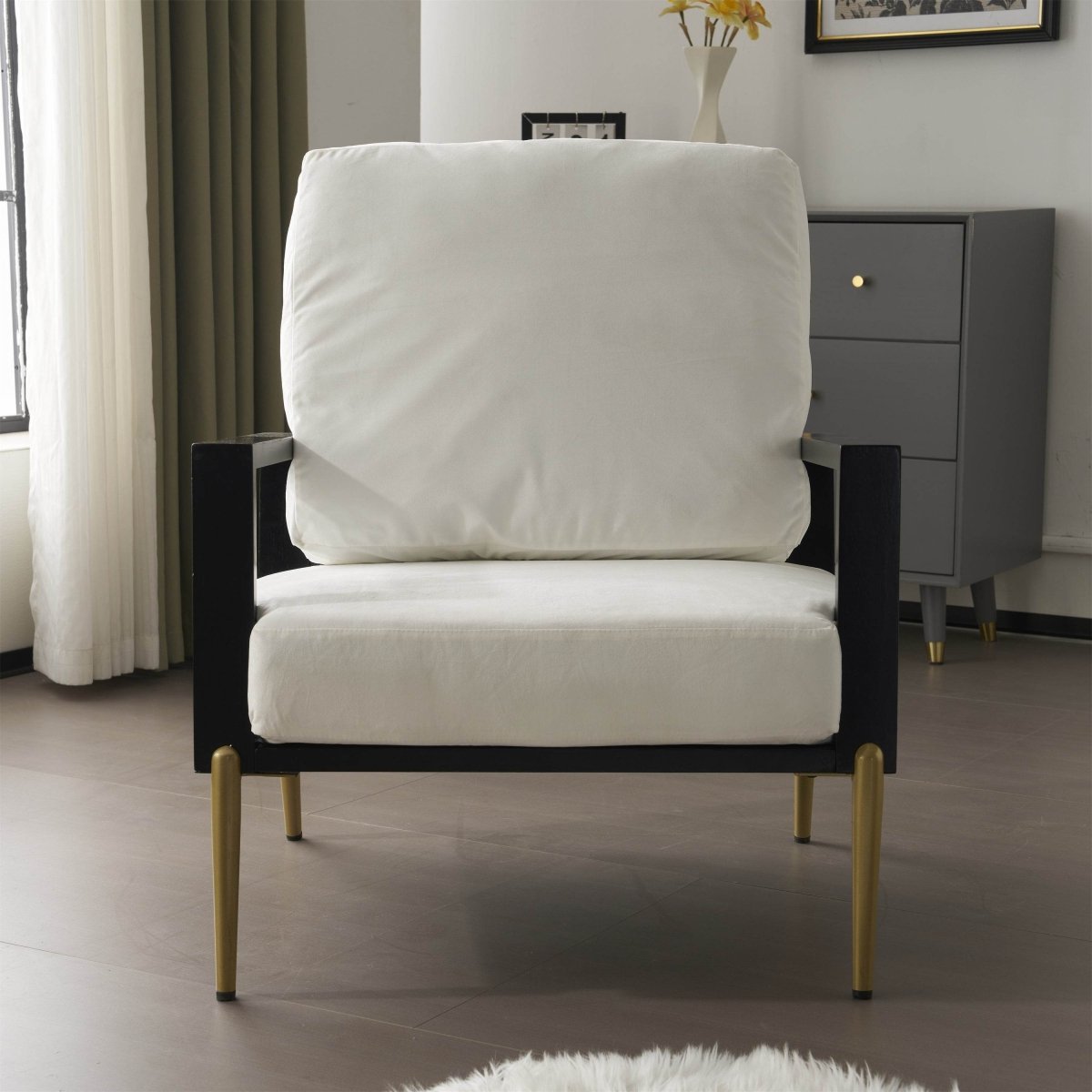 White Velvet Upholstered Accent Armchair - Sleep Galleria