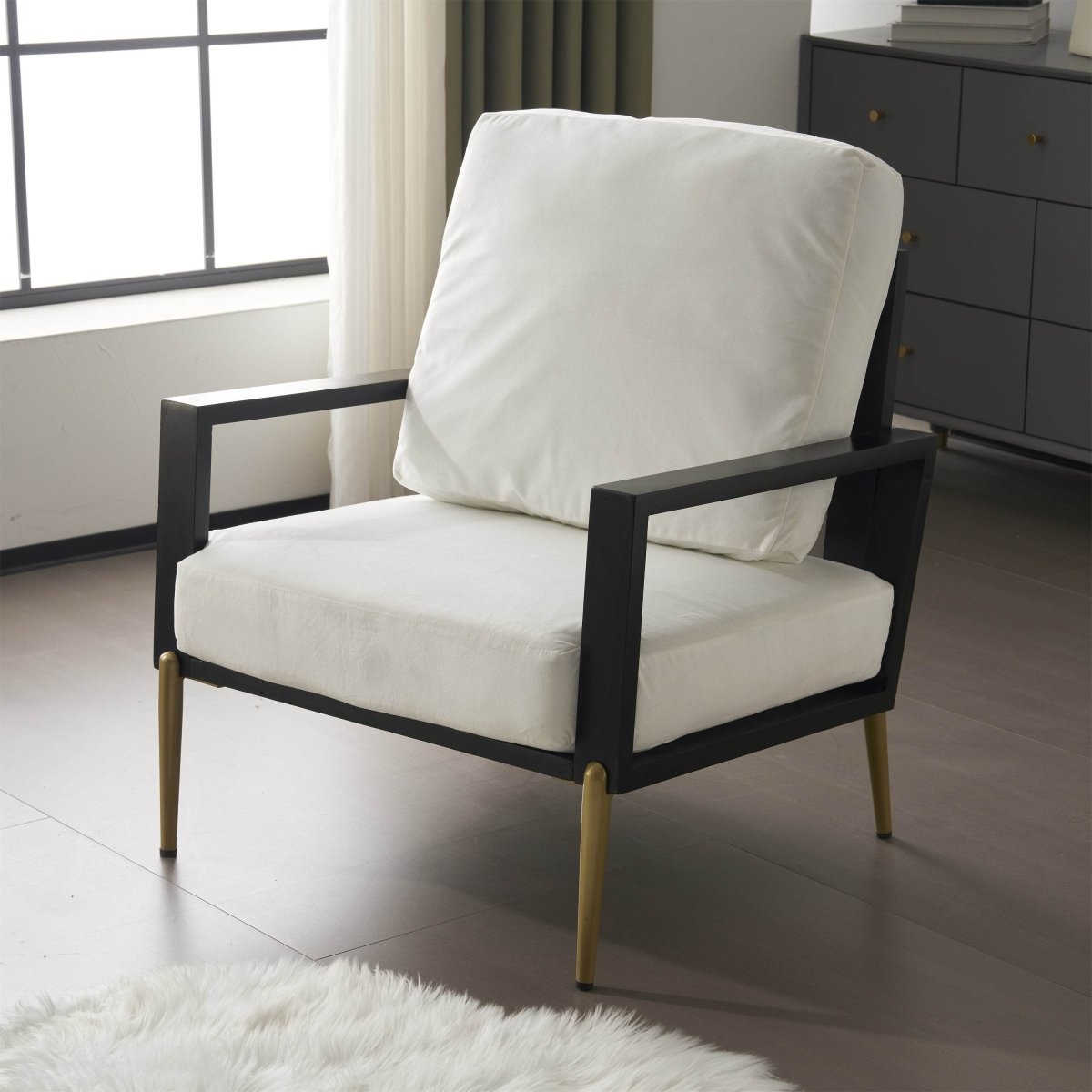 White Velvet Upholstered Accent Armchair - Sleep Galleria