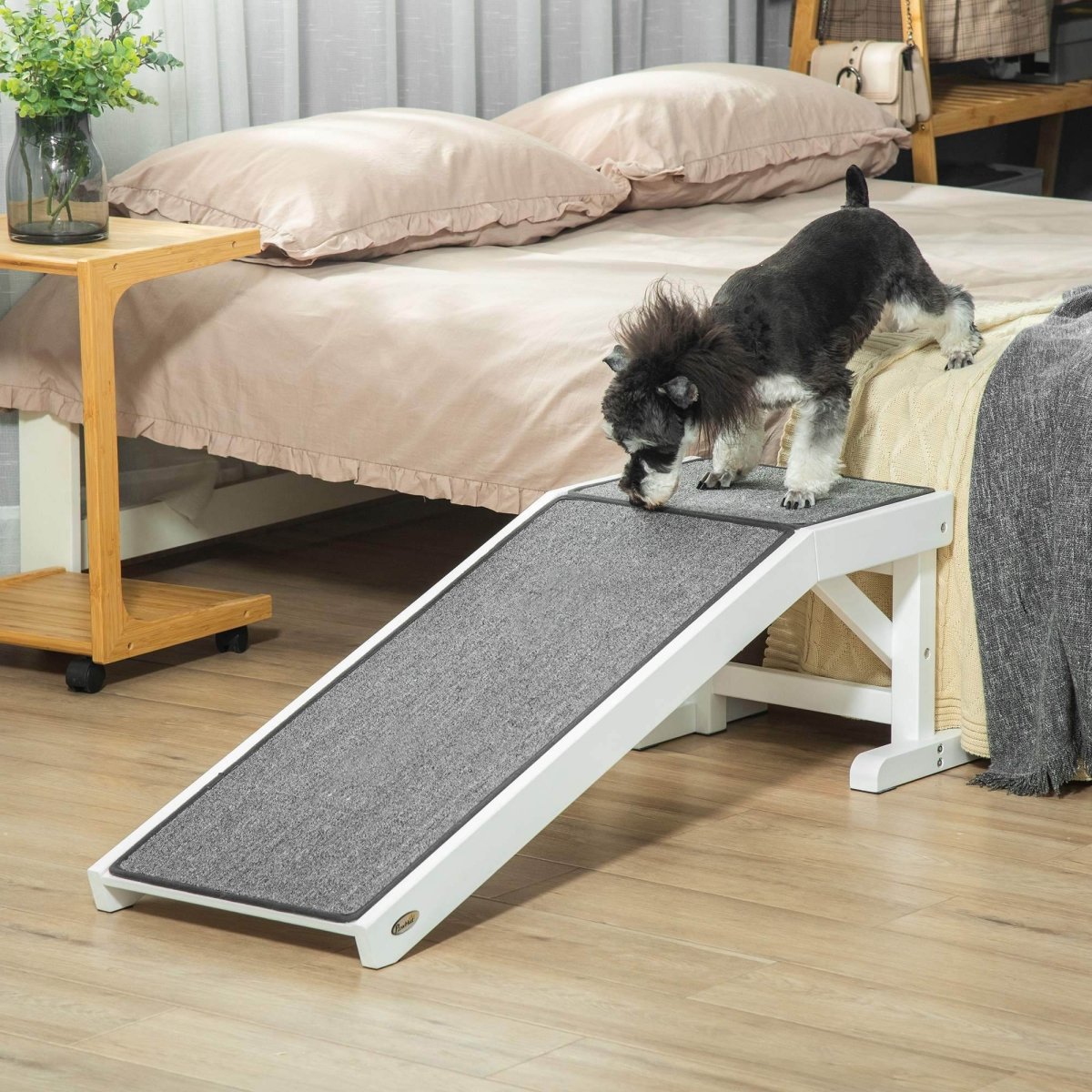 Wooden Pet Ramp With Non-Slip Carpeted Top Platform - Sleep Galleria