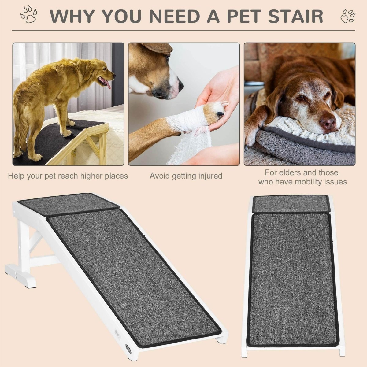 Wooden Pet Ramp With Non-Slip Carpeted Top Platform - Sleep Galleria