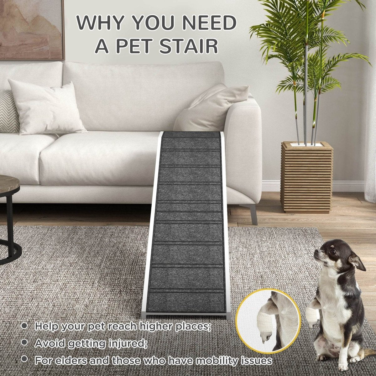Wooden Pet Ramp With Non-Slip Carpeted Top Platform - Sleep Galleria