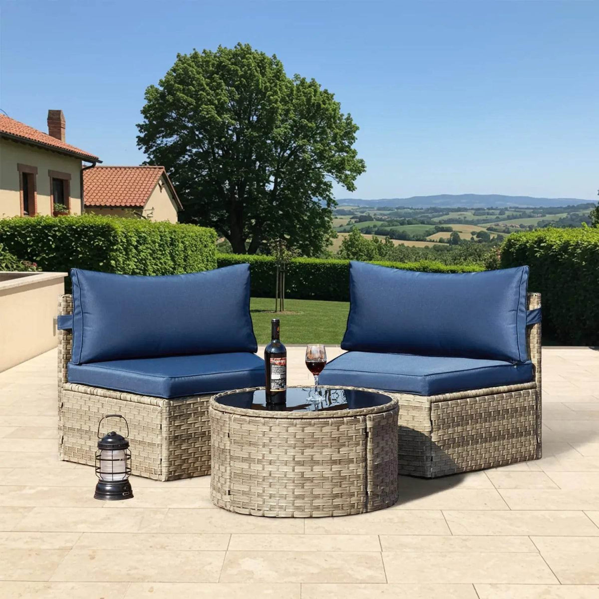 7-Piece Half Moon Outdoor Wicker Patio Furniture Set - Omega Lifestyles