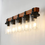 5-Light Matte Black Wood Glass Shade Wall Lamps - Omega Lifestyles