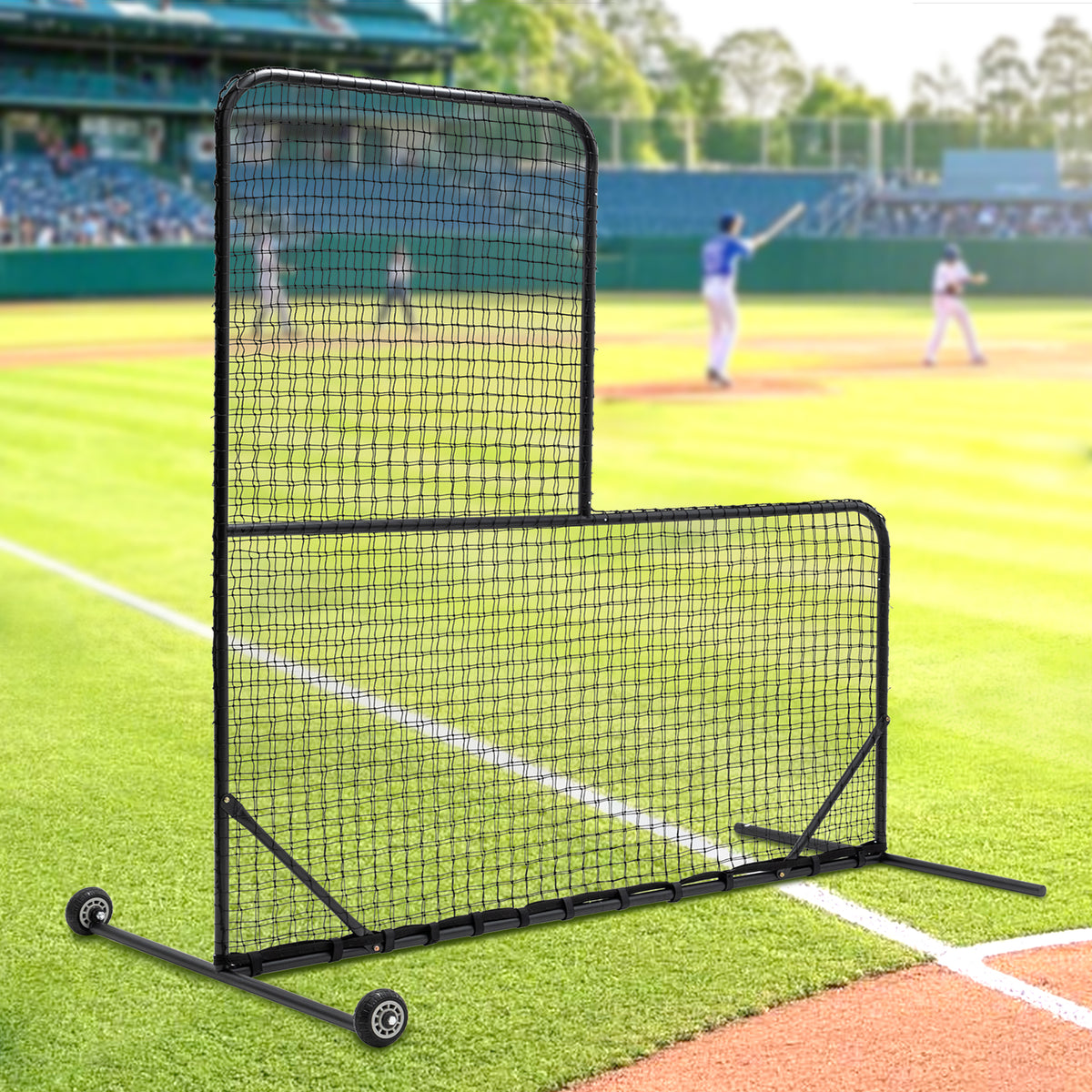 L-Shaped Portable Baseball Pitching Net With Wheels
