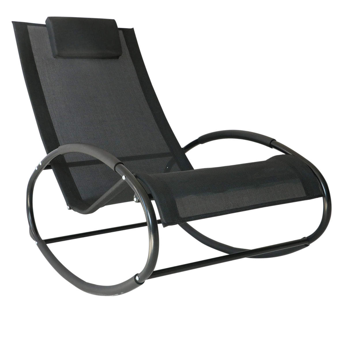 Outdoor Steel Rocking Pool Lounger With Pillow