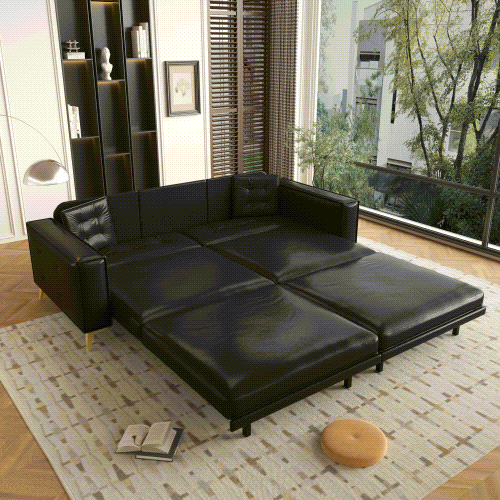 3-In-1 Convertible Faux Leather Sleeper Sofa Bed