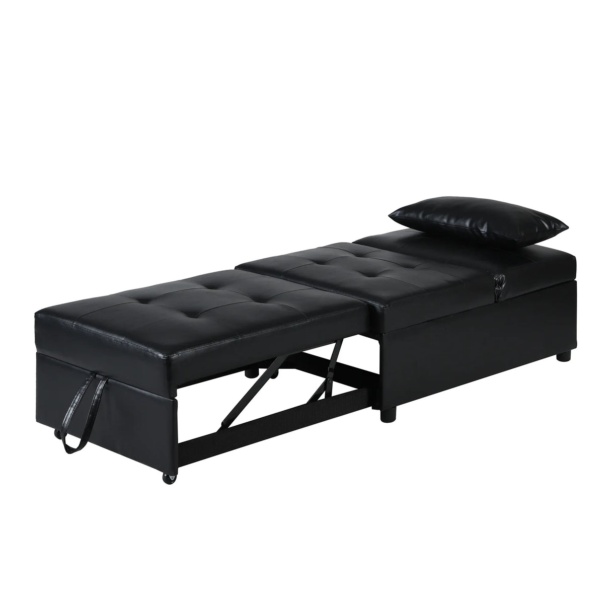 Black Leather Folding Multifunctional Space-Saving Ottoman Sofa Bed - Omega Lifestyles