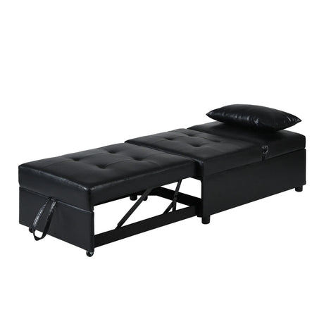 Black Leather Folding Multifunctional Space-Saving Ottoman Sofa Bed - Omega Lifestyles