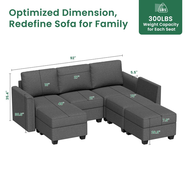 Modular 6-Seater Convertible U Shaped Sectional Sofa - Omega Lifestyles