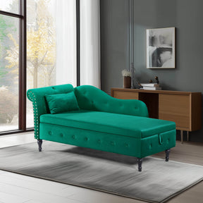 Velvet Upholstered Storage Chaise Lounge Bench - Omega Lifestyles