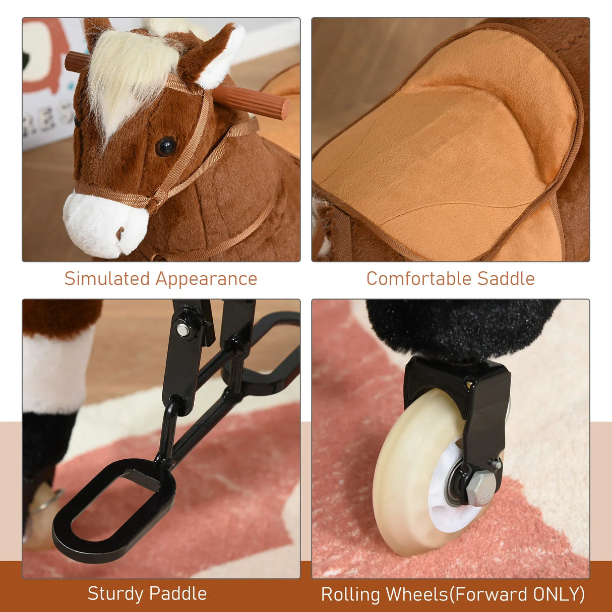 Plush Large Kids Ride-On Walking Horse With Wheels - Omega Lifestyles