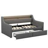 Twin Linen Upholstered Daybed With Storage Drawers Charging Station - Omega Lifestyles