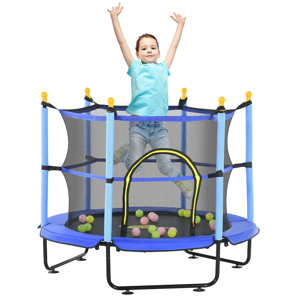 Kids 55-Inch Toddler Trampoline With Safety Enclosure Ball Pit - Omega Lifestyles