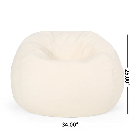 Cream Fabric Foam Filled Rounded Bean Bag Chair - Omega Lifestyles
