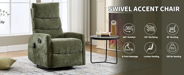 Heat Massage Recliner Chair With Swivel Rocker - Omega Lifestyles