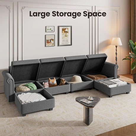 Modern 7-Seater Modular Sectional Sofa With Storage - Omega Lifestyles