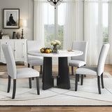 5-Piece Round Solid Wood Dining Table Set With Upholstered Chairs - Omega Lifestyles