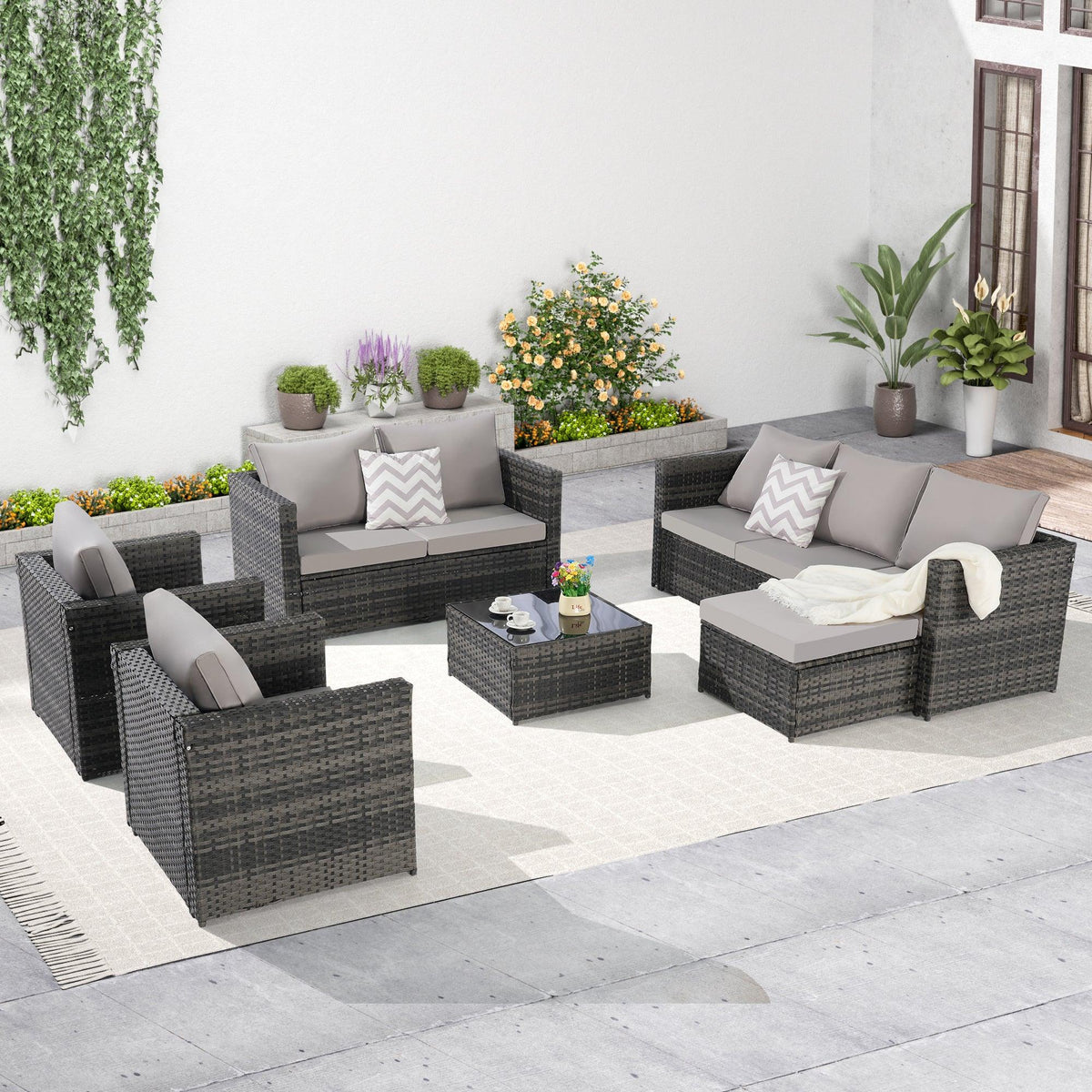 6-Piece Outdoor Rattan Wicker Patio Furniture Set - Omega Lifestyles