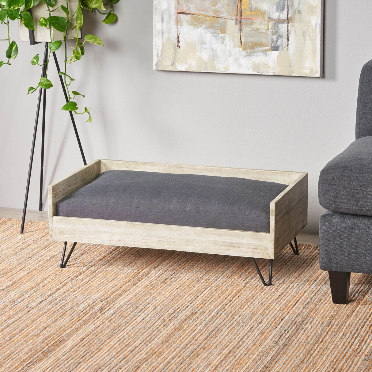 Mid-Century Modern Acacia Wood Dog Bed With Cushion - Sleep Galleria