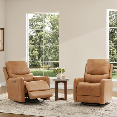 Brown Faux Leather Power Recliner Chair With Swivel And Recline - Omega Lifestyles