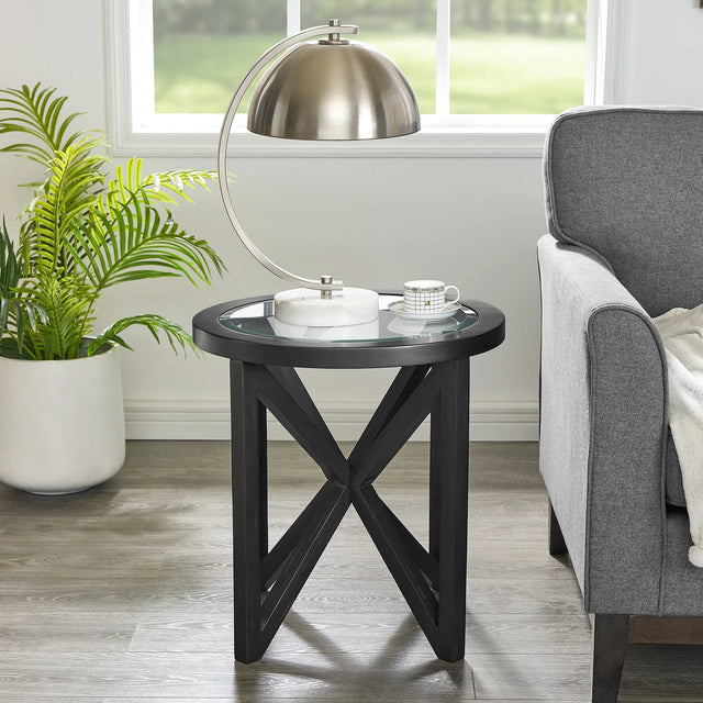 Modern Round Tempered Glass Wood Base Coffee Table - Omega Lifestyles