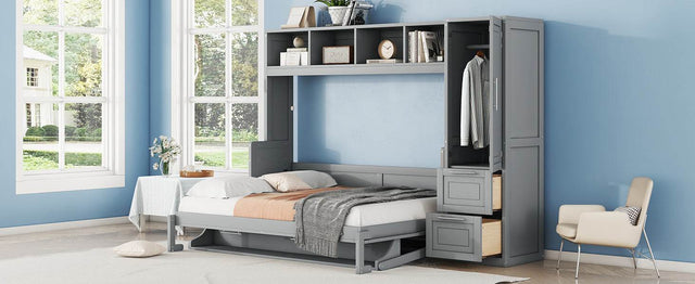 Full Murphy Bed With Closet Drawers Storage Gray Full - Omega Lifestyles