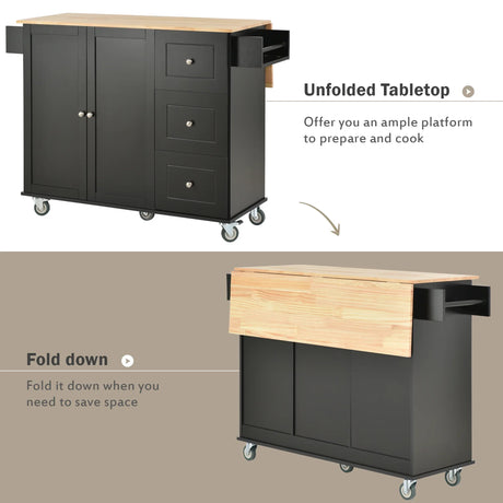 Rolling Mobile Kitchen Island With Solid Wood Top And Locking Wheels - Omega Lifestyles