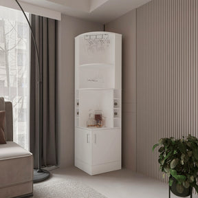 Modern White Corner Bar Cabinet With Wine Storage Rack - Omega Lifestyles