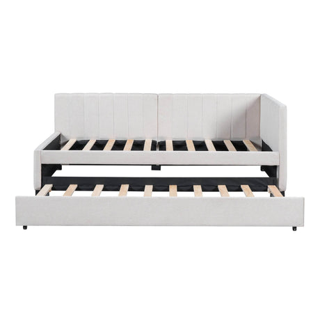 Upholstered Twin Daybed With Linen Fabric Trundle - Omega Lifestyles
